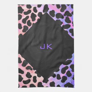 Monogram Dalmatian Black and Pink Tea Towel