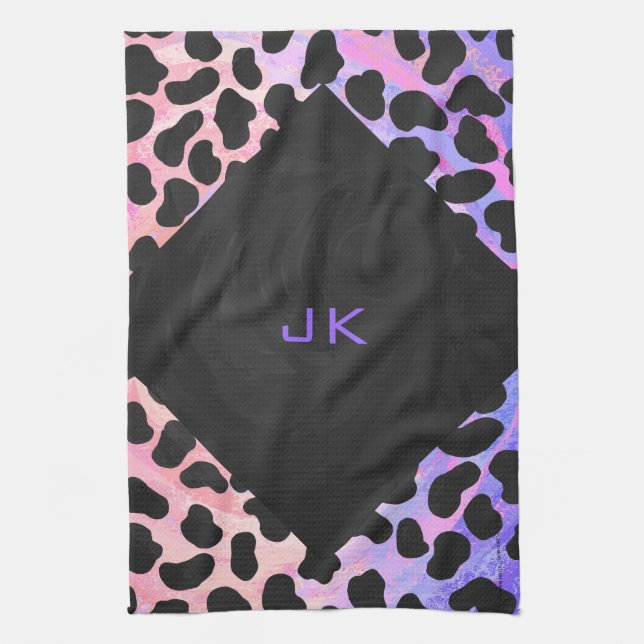 Monogram Dalmatian Black and Pink Tea Towel (Vertical)