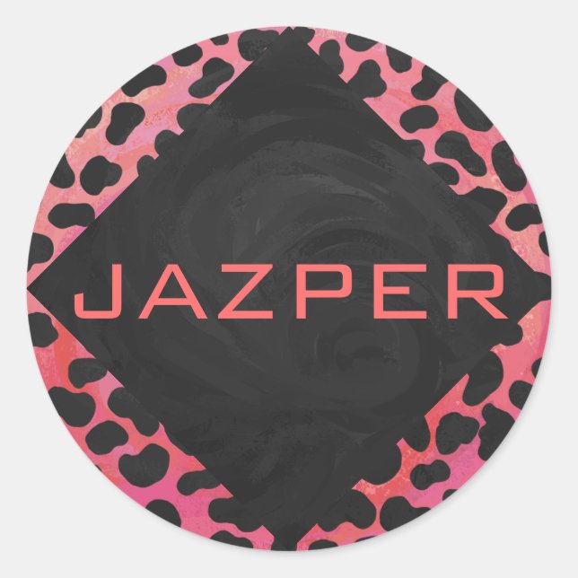 Monogram Dalmatian Black and Red Classic Round Sticker (Front)