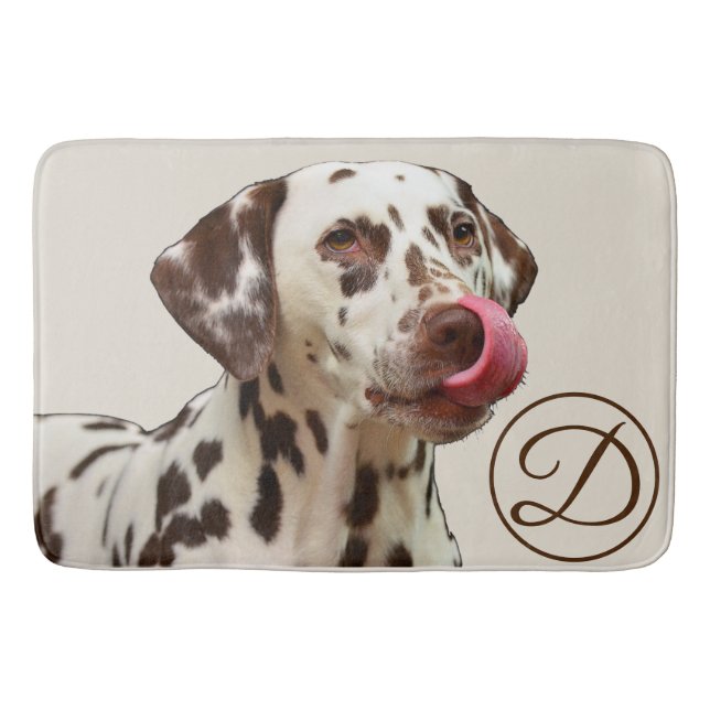 Monogram Dalmatian Dog Tan Brown Elegant Bath Mat (Front)