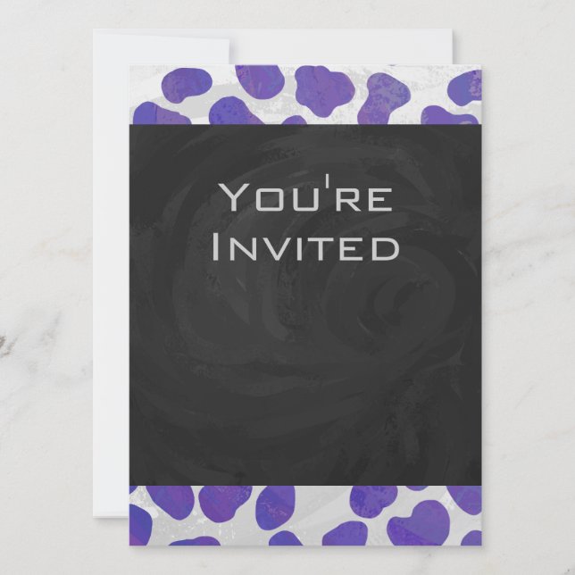 Monogram Dalmatian Purple and White Print Invitation (Front)