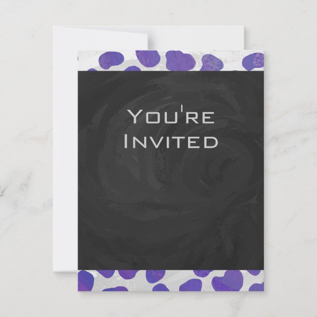 Monogram Dalmatian Purple and White Print Invitation (Front)