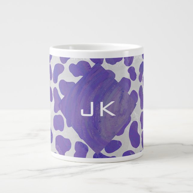 Monogram Dalmatian Purple and White Print Large Coffee Mug (Front)