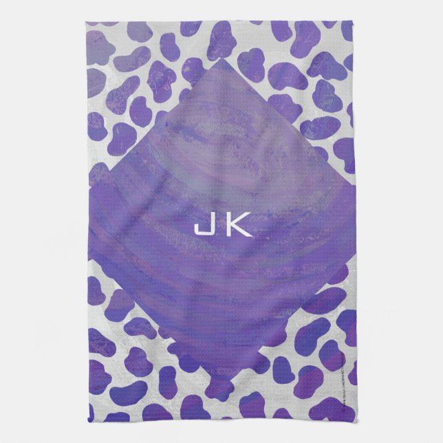Monogram Dalmatian Purple and White Print Tea Towel (Vertical)