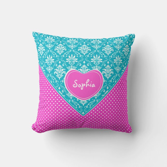 Monogram Damask and Polka Dots Cushion (Front)