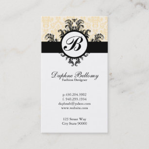 Monogram Damask (cream) Business Card
