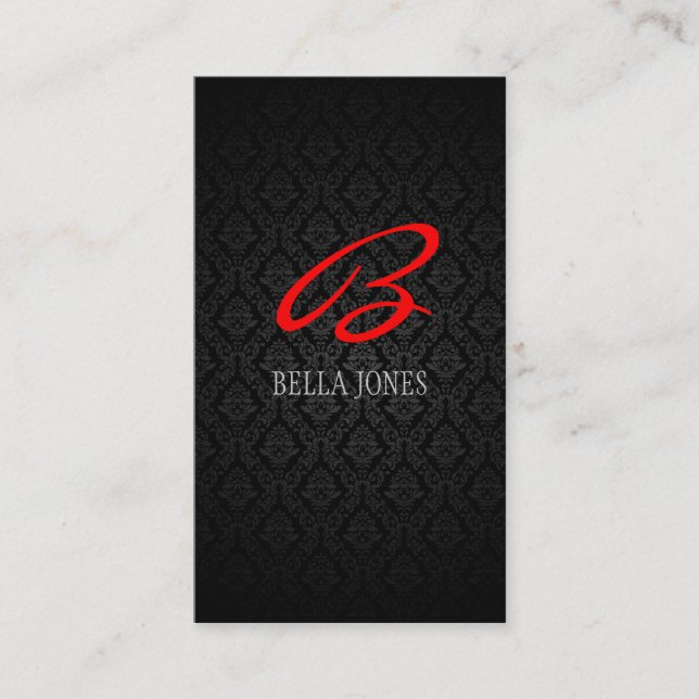 Monogram Damask Design Business Card (Front)