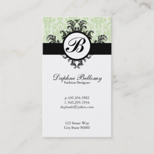 Monogram Damask (green mint) Business Card