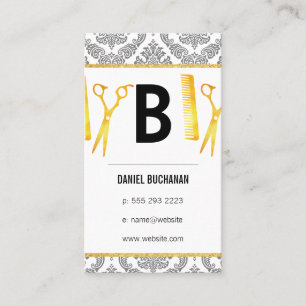 Monogram Damask Hairstylist Business Card