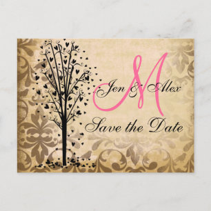 Monogram Damask Heart Tree Save the Date Cards