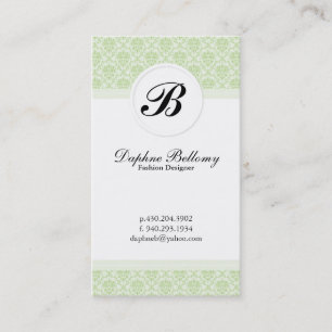 Monogram Damask Pattern (mint green) Business Card