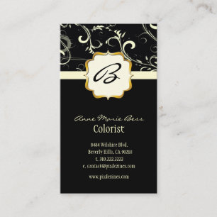 Monogram, damask + swirls business cards