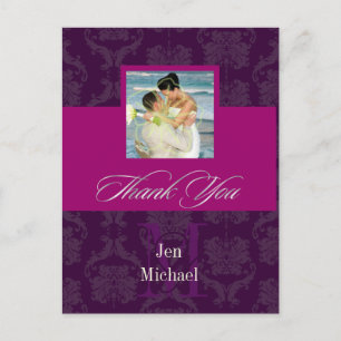Monogram Damask, Thank You Photo postcards, Postcard