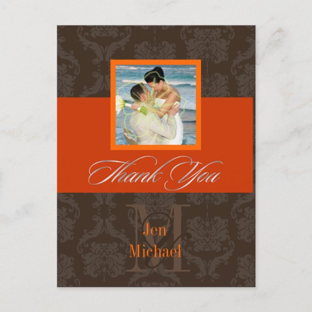 Monogram Damask, Thank You Photo postcards, Postcard (Front)