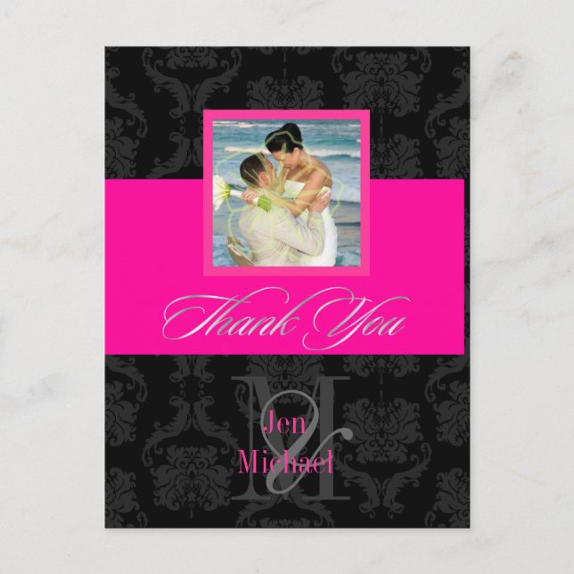 Monogram Damask, Thank You Photo postcards, Postcard (Front)