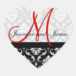 Monogram Damask Wedding Favour Stickers Red