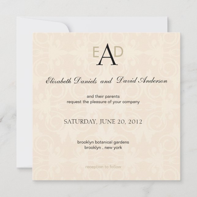 Monogram Damask - wedding invitation (Front)