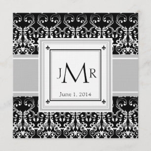Monogram Damask Wedding Invitation