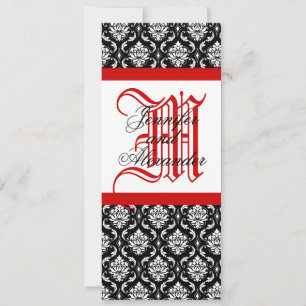 Monogram Damask Wedding Invitation Red & Black