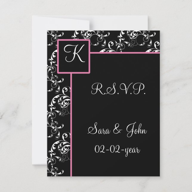 Monogram damask wedding R.S.V.P RSVP Card (Front)