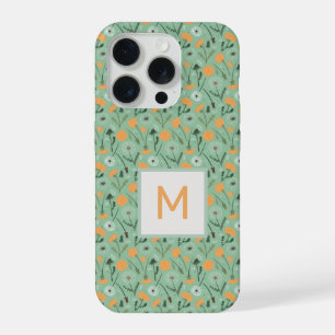 Monogram Dandelion Flowers Orange Floral Pattern iPhone 15 Pro Case