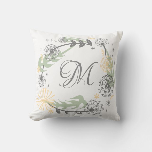 Monogram Dandelion Wreath Pillow (may customise) (Front)