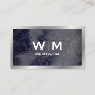 Monogram Dark Blue Marble Texture Business Card