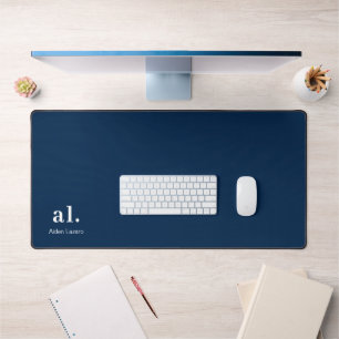 Monogram Dark Blue Stylish Modern Minimalist Desk Mat