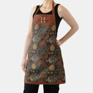 Monogram Dark Boho Terracotta Sage Botanical Apron