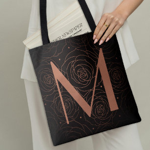 Monogram Dark Floral Rose Motivational Quote  Tote Bag