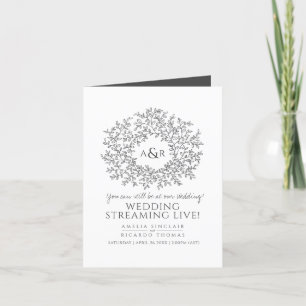 Monogram dark gray white leaf wedding live stream announcement