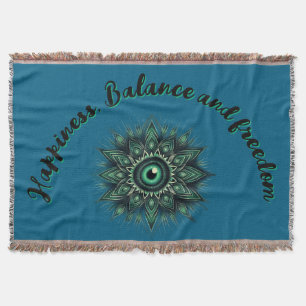 Monogram Dark Green Evil Eye Green Symbol on blue  Throw Blanket