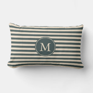 Monogram Dark Green Off-White Striped Pattern Lumbar Cushion