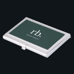 Monogram Dark Green Stylish Modern Minimalist Business Card Holder<br><div class="desc">A minimalist monogram design with large typography initials in a classic font with your name below on a  dark green background. The perfectly custom gift or accessory!</div>