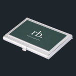 Monogram Dark Green Stylish Modern Minimalist Business Card Holder<br><div class="desc">A minimalist monogram design with large typography initials in a classic font with your name below on a  dark green background. The perfectly custom gift or accessory!</div>