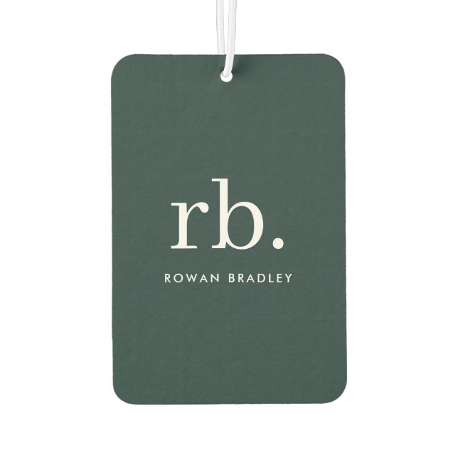 Monogram Dark Green Stylish Modern Minimalist Car Air Freshener (Back)