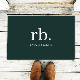 Monogram Dark Green Stylish Modern Minimalist Doormat
