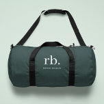 Monogram Dark Green Stylish Modern Minimalist Duffle Bag<br><div class="desc">A minimalist monogram design with large typography initials in a classic font with your name below on a dark green background. The perfectly custom gift or accessory!</div>