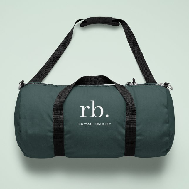 Monogram Dark Green Stylish Modern Minimalist Duffle Bag (Creator Uploaded)