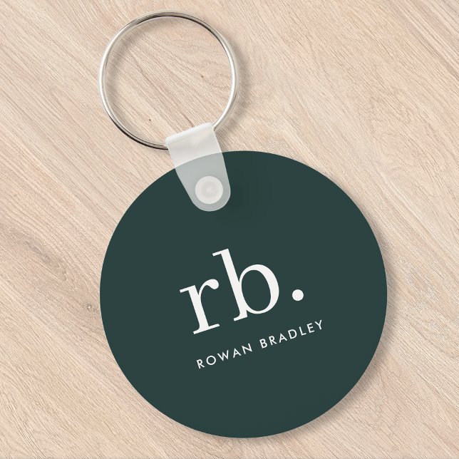 Monogram Dark Green Stylish Modern Minimalist Key Ring (Stylish dark green custom monogram keychains, for business or personal use.)