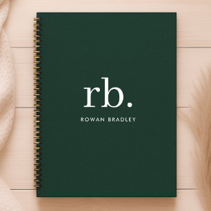 Monogram Dark Green Stylish Modern Minimalist Notebook