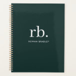 Monogram Dark Green Stylish Modern Minimalist Planner<br><div class="desc">A minimalist monogram design with large typography initials in a classic font with your name below on a  dark green background. The perfectly custom gift or accessory!</div>