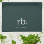 Monogram Dark Green Stylish Modern Minimalist Tea Towel<br><div class="desc">A minimalist monogram design with large typography initials in a classic font with your name below on a  dark green background. The perfectly custom gift or accessory!</div>