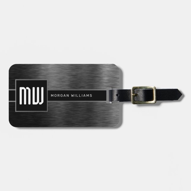 Monogram Dark Grey Brushed Steel Luggage Tag (Front Horizontal)