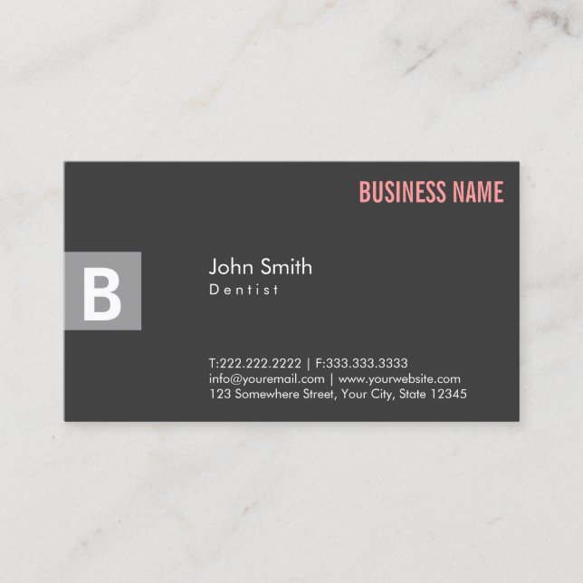 Monogram Dark Grey Dentist Business Card (Front)