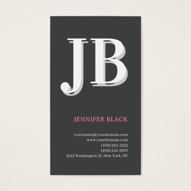 Monogram Dark Grey Plain Minimalist Profile Card (Front)