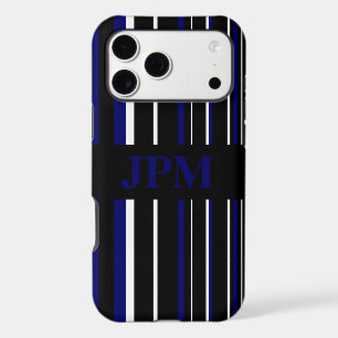 Monogram Dark Navy Blue, Black, Barcode Stripe