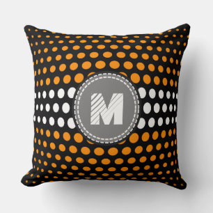 Monogram Dark orange & White Polka Dots Pattern Cushion