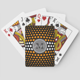 Monogram Dark orange & White Polka Dots Pattern Playing Cards