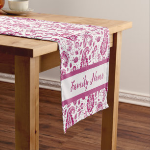 Monogram Dark Pink Paisley Pattern Short Table Runner